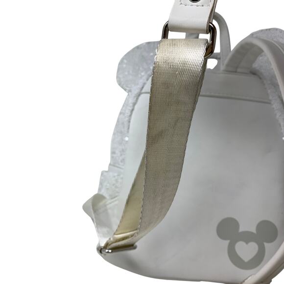 Loungefly Disney Minnie Mouse Sequin Wedding Mini Backpack White *READ
